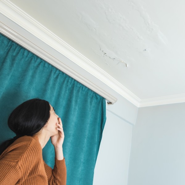 frau entdeckt wasserschaden an der decke